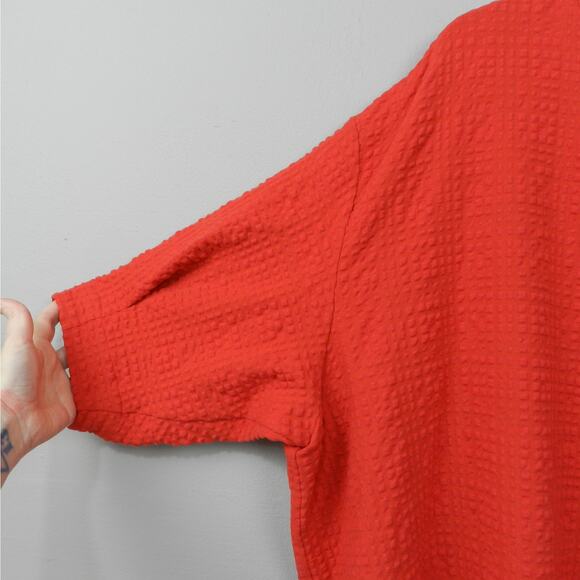 Q Neel Mock Neck Waffle Blouse Cajun Red Sz 18 Textured Knit Dolman Tunic Top - Picture 3 of 10